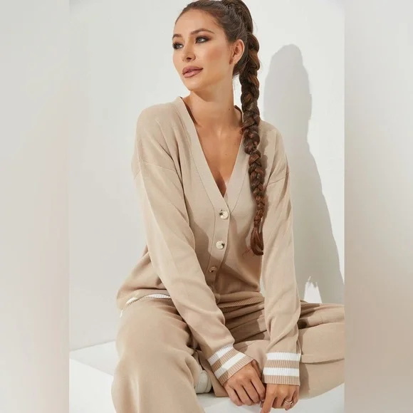 Knit Cardigan And Pant Set in Beige - Picture 3 of 5